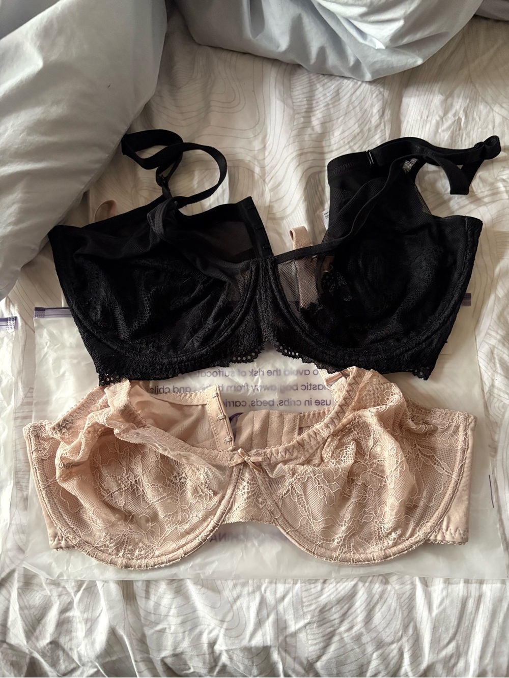 2 NWT SheCurve Lace Underwire Bras 34F/DDD Black Beige